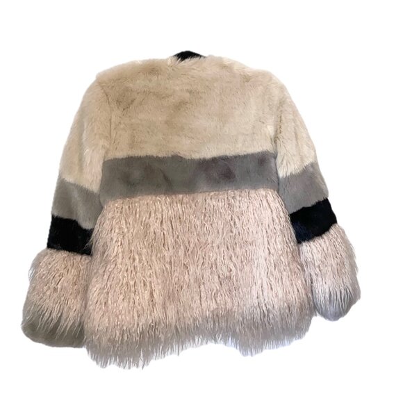 😊SAGE Color Faux Fur Jacket Color Block Ivory, Gray, Black, Pink Sz S EUC - Picture 7 of 13